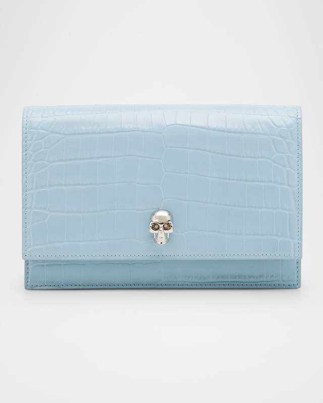 Mini Skull Croc-Embossed Crossbody Bag